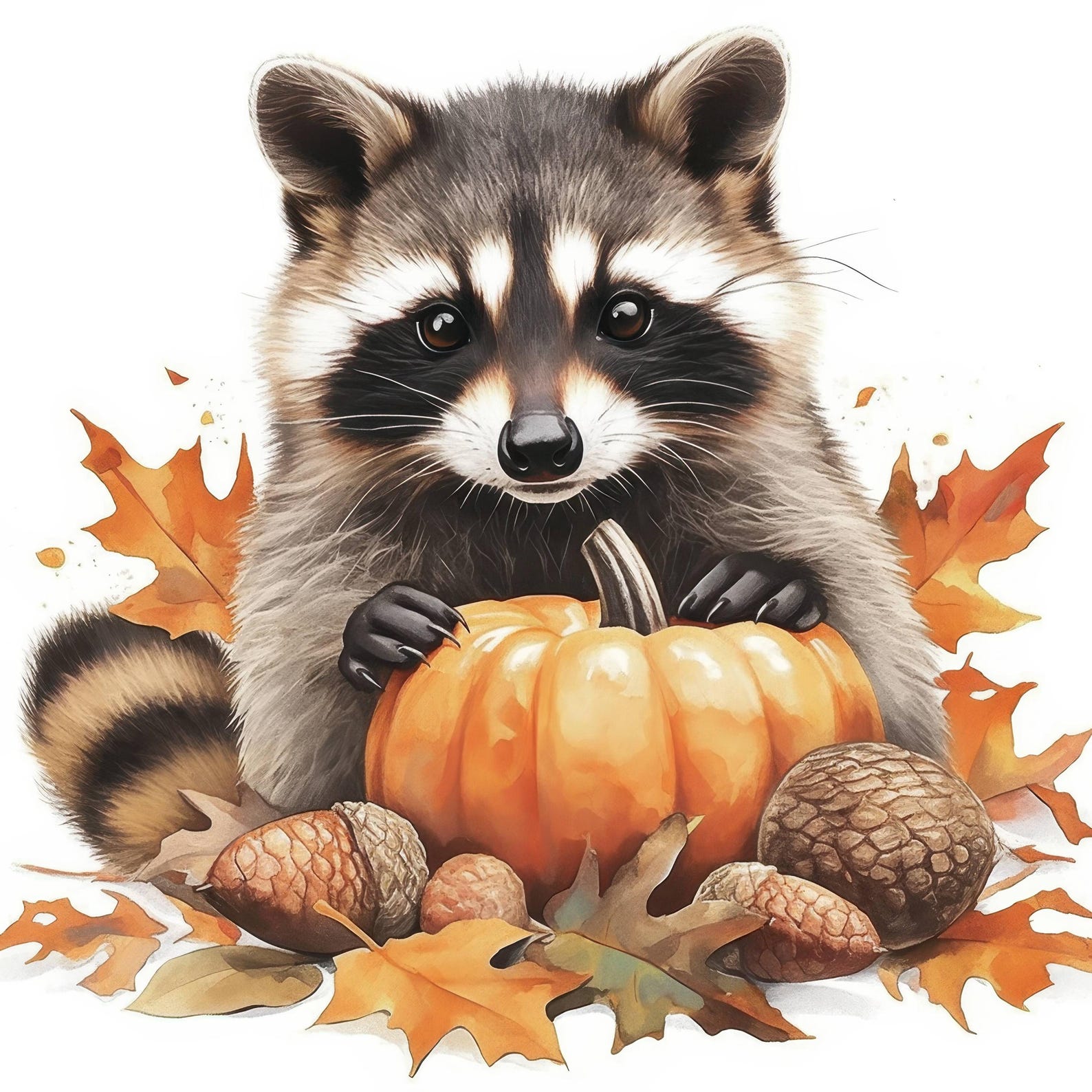 12 Cute Fall Raccoons Clipart Bundle, Autumn Raccoon Illustrations ...