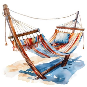10 zomerhangmat clipart illustratie bundel, afdrukbare aquarel clipart, hoge kwaliteit jpg's, papier ambacht, ongewenste tijdschriften, kaarten maken