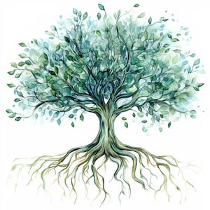 23 Spread Mythical Tree Clipart Bundle, Stampa di alberi floreali, Clipart acquerello stampabile, JPG di alta qualità, Download digitale, Carta artigianale