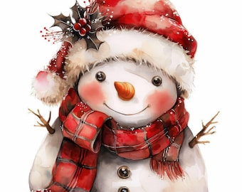 13 Christmas Snowmen Clipart Bundle, Cute Snowman Illustration, Printable Watercolor Clipart, High Quality JPG, Paper craft, Junk Journals