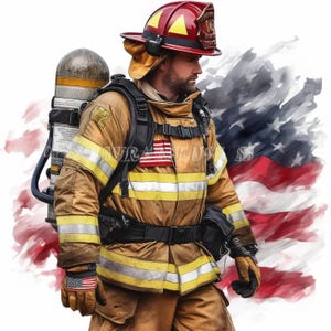 10 Patriotic Firefighter Clipart Bundle, 4th July Illustrations, Printable Watercolor Clipart, High Quality JPG, Paper craft, Junk Journals