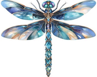 24 Jewelled Dragonfly Clipart Set, Gemstones Illustrations, Printable Watercolor Clipart, High Quality JPG, Digital Download, Commercial Use