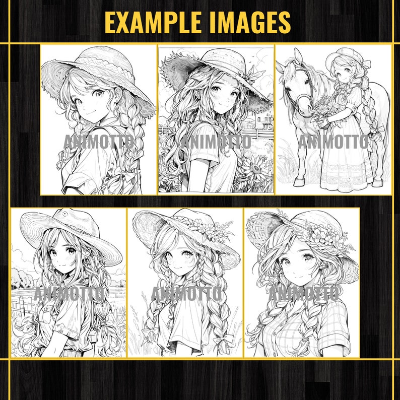 Anime Farmer Girls Adult Coloring Book 75 Handsome Coloring Pages,Grayscale Cowgirl Anime Manga Coloring Page,Instant Download,Printable PDF