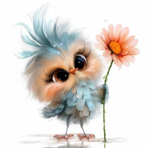 Paquete de 15 imágenes prediseñadas divertidas de pájaros con flores, ilustración de pájaros peculiares, JPG de alta calidad, imágenes prediseñadas de acuarela imprimibles, creación de tarjetas, diarios