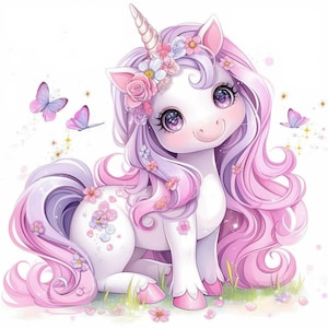 10 Baby Unicorn Clipart Bundle, Nursery Cute Unicorn Illustration, Printable Watercolor Clipart, High Quality JPG, Paper craft, Junk Journal