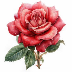 10 Passionate Red Rose Clipart Bundle, Single Rose Illustrations, Printable Watercolor Clipart, High Quality JPG, Paper craft, Junk Journals