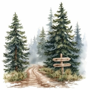 10 bospad clipartbundel, natuurlandschap illustraties, afdrukbare aquarel clipart, hoge kwaliteit JPG, Paper Craft, Junk Journals