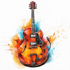 11 kleurrijke gitaren clipartbundel, muziekinstrumentafbeeldingen, afdrukbare aquarel clipart, hoge kwaliteit JPG, Paper Craft, ongewenste tijdschriften