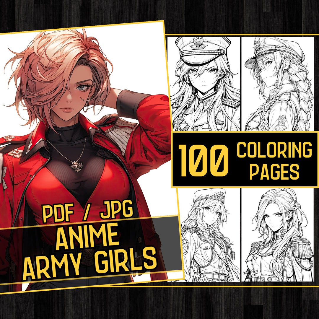 Anime Army Girls Adult Coloring Book 100 Army Coloring Pages,grayscale ...