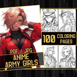 Anime Army Girls Adult Coloring Book 100 Army Coloring Pages,Grayscale Soldier Anime Manga Coloring,Instant Download,Printable PDF & JPG
