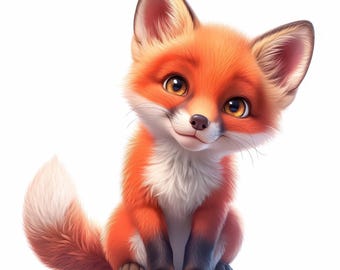 Paquete de 16 imágenes prediseñadas de zorros bebés esponjosos, ilustraciones imprimibles de adorables zorros en acuarela, archivos JPG de alta calidad, diario basura, manualidades de papel