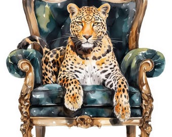 13 Leopard Couch Clipart, Cute Clipart Artwork Graphics, Printable Watercolor Clipart, Instant Digital Download, Scrapbooking, Junk Journals