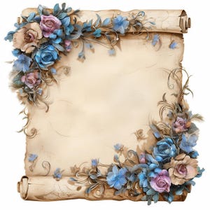 12 bloemenpapier clipartbundel, afdrukbare aquarel antieke scroll afbeelding illustraties, hoge kwaliteit jpg's, ongewenste tijdschriften, papier ambachten