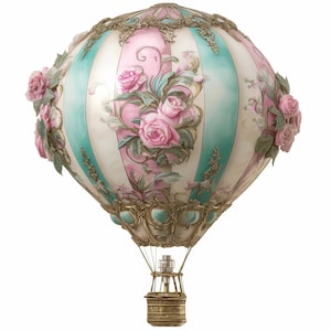 16 vintage luchtballon clipartbundelset, afbeeldingen van oude kaarten maken, hoge kwaliteit JPG, afdrukbare aquarel clipart, papier ambacht, junk journal