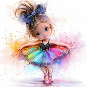 20 Cute Ballerina Girl Clipart Bundle, Girl Dancing Illustration, Printable Watercolor Clipart, High Quality JPG, Paper craft, Junk Journals