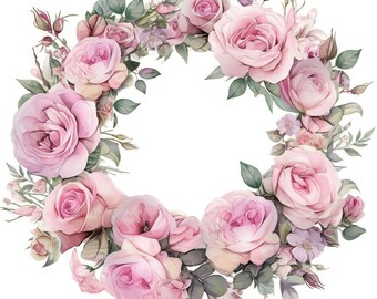 13 Roses Wreath Clipart, Garden Floral, Printable Watercolor Clipart, High Resolution, Instant Digital Download, Scrapbooking, Junk Journals