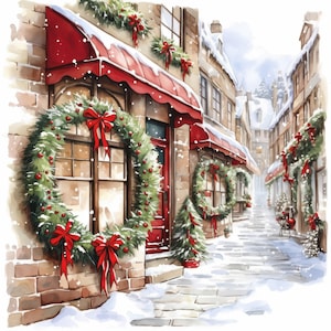 Kerst winterlandschappen Clip Art 17 high-res aquarel JPG ongewenste journaling, scrapbooking, kaarten maken, digitale download, Paper Craft