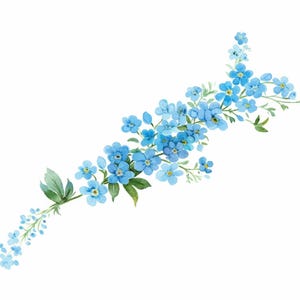 13 Blue Wildflower Decors Clipart Bundle, Printable Watercolor Floral Border Illustrations, High Quality JPGs, Junk Journals, Paper Crafts