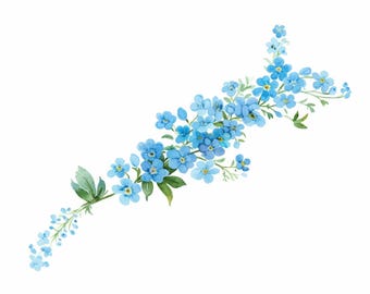 13 Blue Wildflower Decors Clipart Bundle, Printable Watercolor Floral Border Illustrations, High Quality JPGs, Junk Journals, Paper Crafts