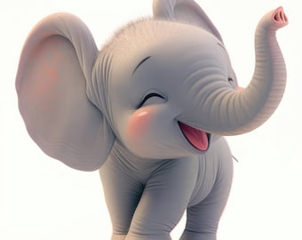 12 Happy Baby Elephant Clipart Bundle, Smiling Animal Illustrations, Printable Watercolor Cliparts, High Quality JPGs, Paper Craft, Journals