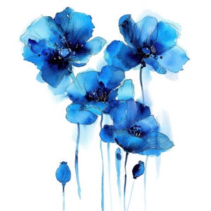 12 Vários Blue Flowers Clipart Bundle Set, Flores, Clipart de aquarela para impressão, JPGs de alta qualidade, Artesanato em papel digital, diários de lixo