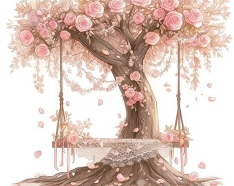 15 Romantic Swing Clipart Set, Floral Swing Illustrations, Printable Watercolor Clipart, High Quality JPGs, Digital Download, Commercial Use
