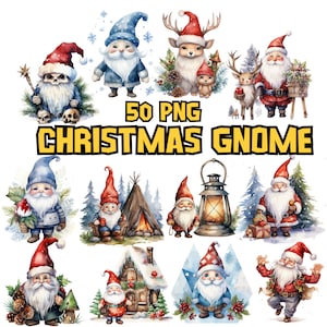 Paquete de imágenes prediseñadas de gnomos navideños en acuarela, conjunto de imágenes prediseñadas navideñas, ilustraciones de gnomos navideños, gráficos PNG de enanos, imágenes de enanos, uso comercial