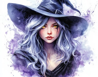 15 Fantasy Witch Portrait Clipart Bundle, Printable Watercolor clipart, High Quality JPG, Digital downlod, Paper craft, Card Making, Journal