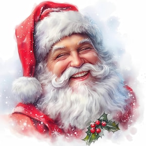 Lot de 11 cliparts festifs pour le portrait du père Noël, illustration imprimable à l'aquarelle, JPG de haute qualité, téléchargement numérique, créations en papier, journal indésirable