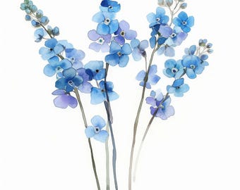 12 Forget Me Not Clipart, Blue Wildflower Design Images, Printable Watercolor Clipart, Instant Digital Download, Scrapbooking, Junk Journals
