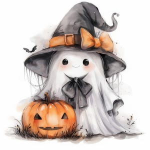 11 Cartoon süße Geist Clipart Bundle, Halloween Illustration, druckbare Aquarell Clipart, hochwertige JPGs, Papierhandwerk, Junk Journals