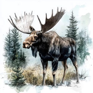 Paquete de 16 imágenes prediseñadas de dibujos de alces, imágenes prediseñadas de alces, imágenes prediseñadas de acuarela imprimibles, JPG de alta calidad, descarga digital, manualidades de papel, diario basura