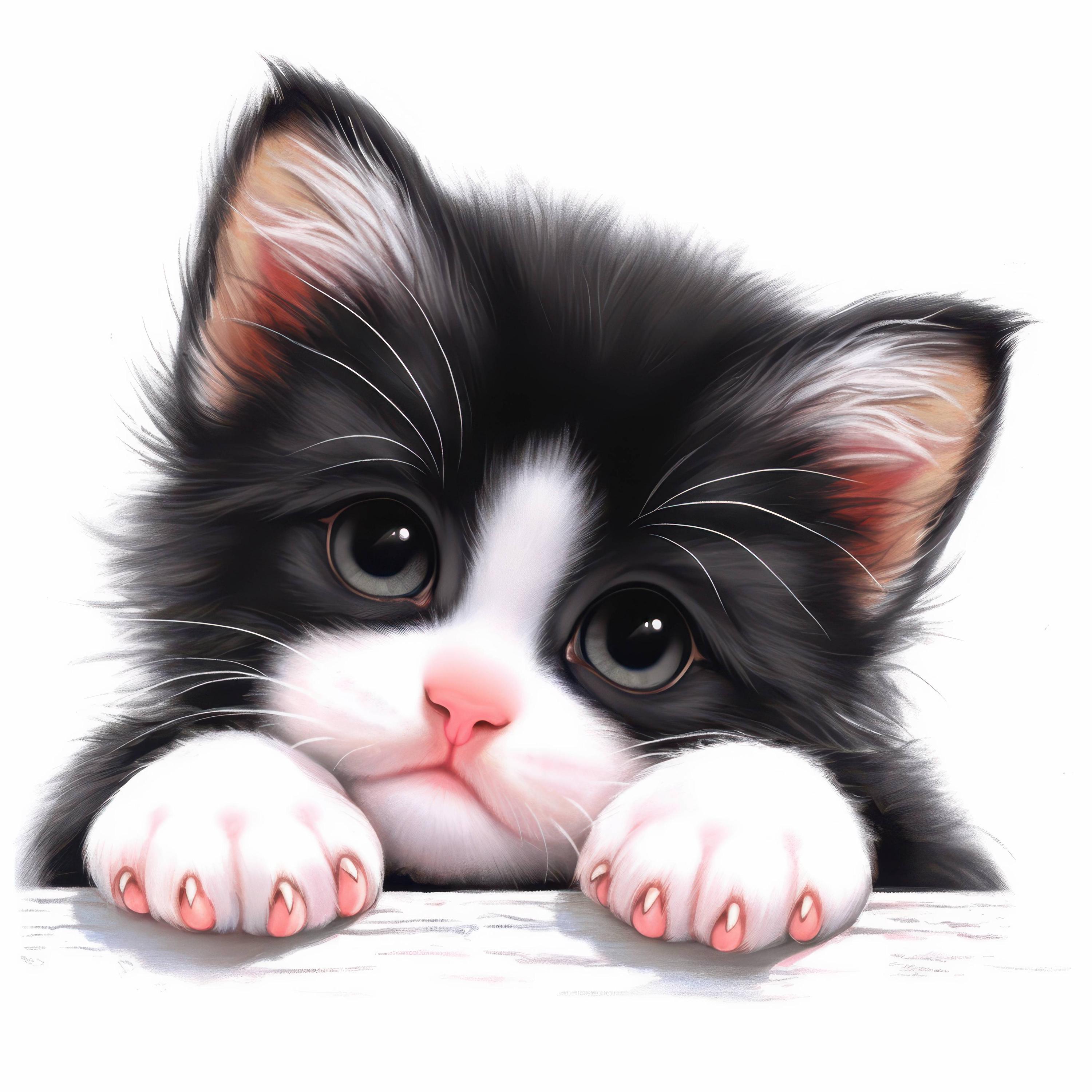 13 Black and White Cat Clipart Bundle, Cute Kitten Illustrations ...