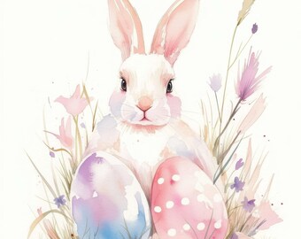 10 Easter Card Illustration, Easter Theme Design Images, Printable Watercolor Clipart, Instant Digital Download, Scrapbooking, Junk Journals