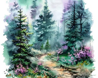 10 Spring Forest Clipart Bundle, Woodland Images Illustrations, Printable Watercolor Clipart, High Quality JPG, Paper craft, Junk Journals