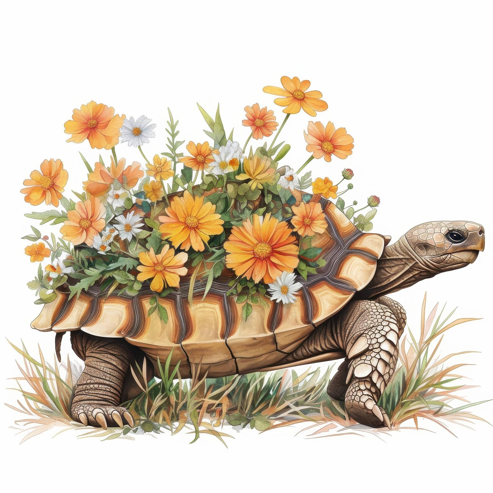 12 Turtle With Flower Shell Clipart Bundle, Floral Illustrations ...