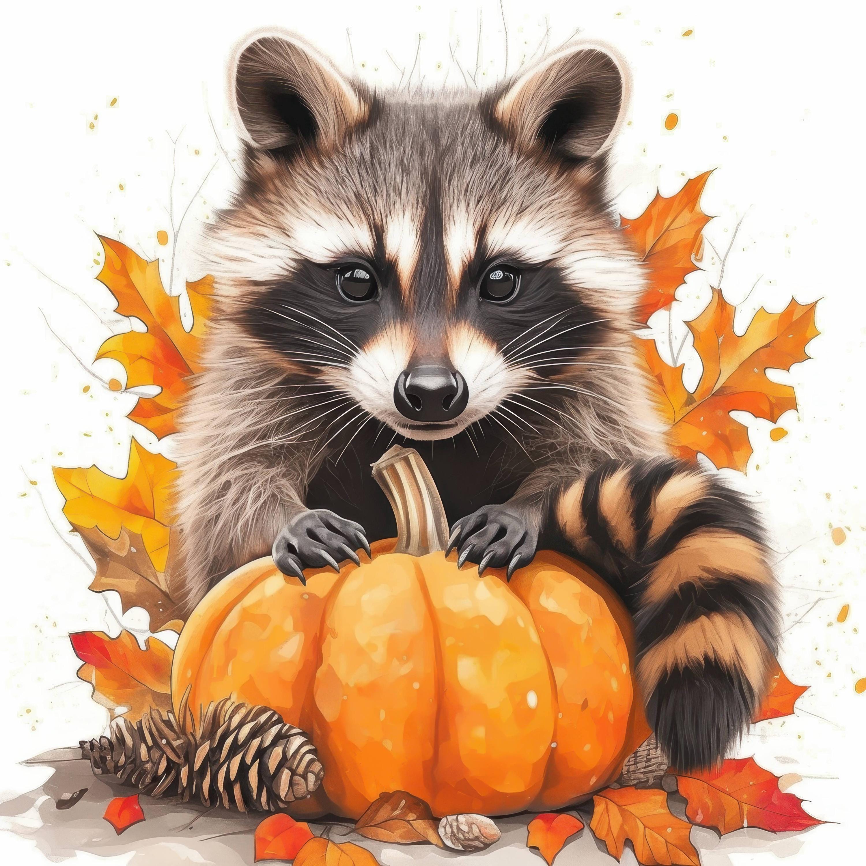 12 Cute Fall Raccoons Clipart Bundle, Autumn Raccoon Illustrations ...