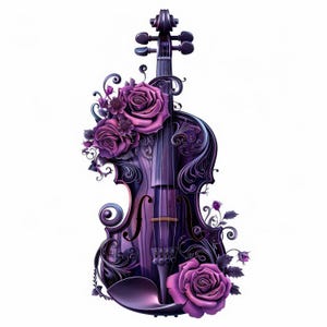 Paquete de 14 elegantes imágenes prediseñadas de acuarela de violín morado, descarga digital, ilustración de instrumento musical impresa, JPG de alta calidad, manualidades de papel