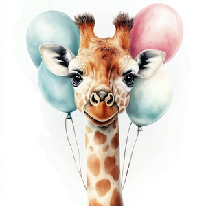 11 Giraffe with Balloons Clipart Bundle, Baby Shower Clipart, Card Making, Scrapbooking, High Quality JPG, Digital download, junk journals