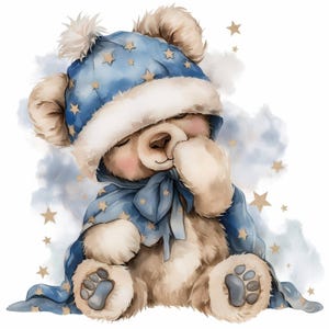 10 Dreamy Teddy Bear Clipart Bundle, Printable Watercolor Clipart, High Quality JPG, Paper craft, Card Making, Junk Journal Digital Download
