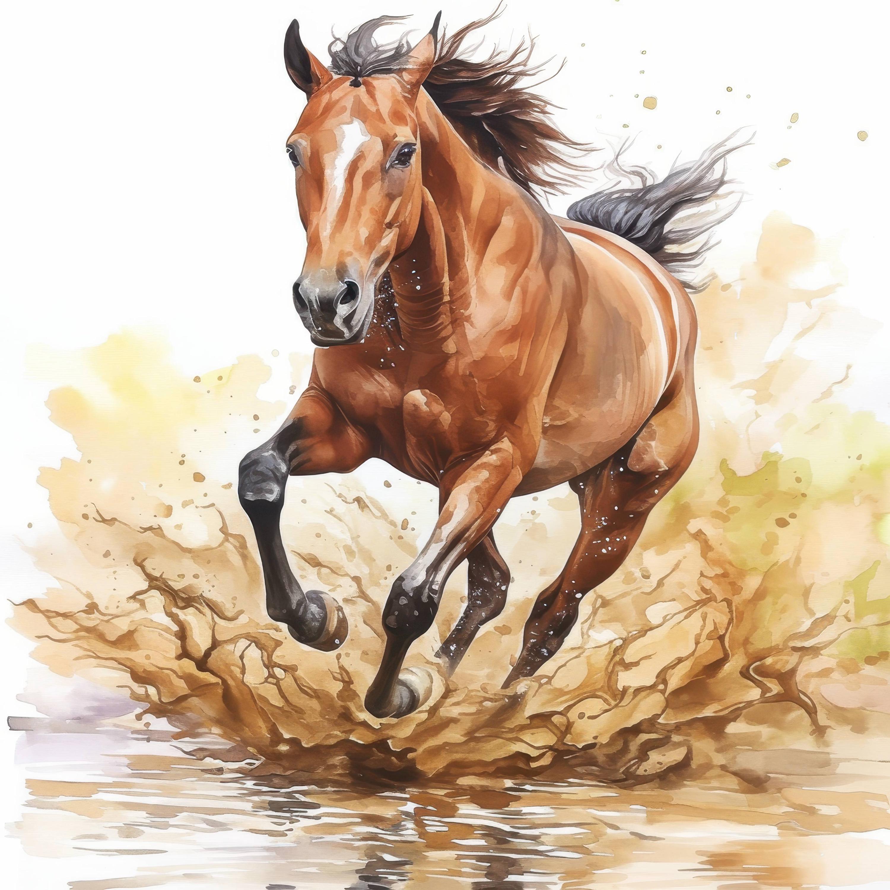 走る馬のクリップアート11点セット、雨の馬のイラスト、印刷可能な