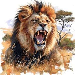 11 Safari Lion Clipart Bundle, Lion at Nature Illustrations, Printable Watercolor Clipart, High Quality JPG, Paper craft, Junk Journals