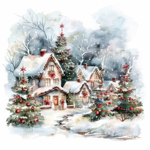 19 Weihnachten Haus Clipart Bundle, druckbare Aquarell Cliparts, Weihnachtskarte Kunst, hochwertige JPGs, Papiermodelle, Junk Journal