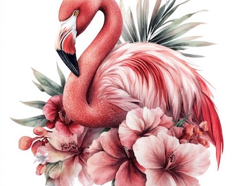 11 Flamingo in Flowers Clipart Bundle, Printable Watercolor Illustrations, High Quality JPGs, Digital download, Paper craft, Card Making