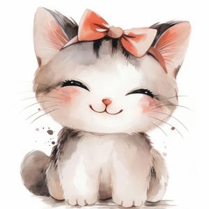 11 Kawaii Cat Smiling Clipart Bundle, Printable Watercolor Kittens Clipart, High Quality JPG, Paper craft, Digital Download, Junk Journals