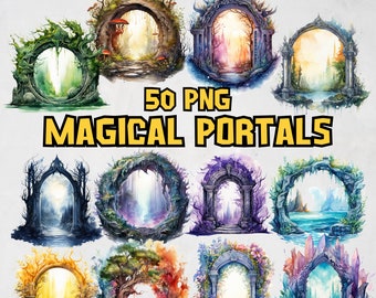 Watercolor Magical Portals Clipart Bundle, Forest Portal Images, Space Portal PNG Graphics, Celestial Portal Illustrations, Commercial Use