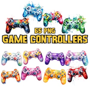 Aquarell Game Controller Clipart Bundle, Konsole Controller Clipart, Gaming Illustrationen, transparente PNG Grafiken, kommerzielle Nutzung