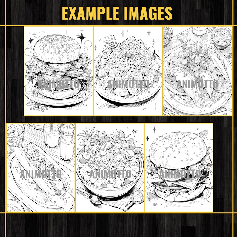 Delicious Foods Adult Coloring Book 60 Fast Food Coloring Pages,Grayscale Yummy Tasty Food Coloring,Instant Download,Printable PDF & JPG