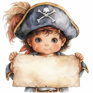 Cartoon Pirates with Labels Clip Art 17 High Res Watercolor JPGs Junk Journaling, Scrapbooking, Card Making, Digital Download, Paper Crafts