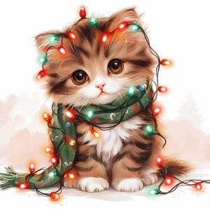 13 Christmas Cats Clipart Bundle, Christmas Kitten Illustrations, Printable Watercolor Clipart, High Quality JPG, Paper craft, Junk Journals